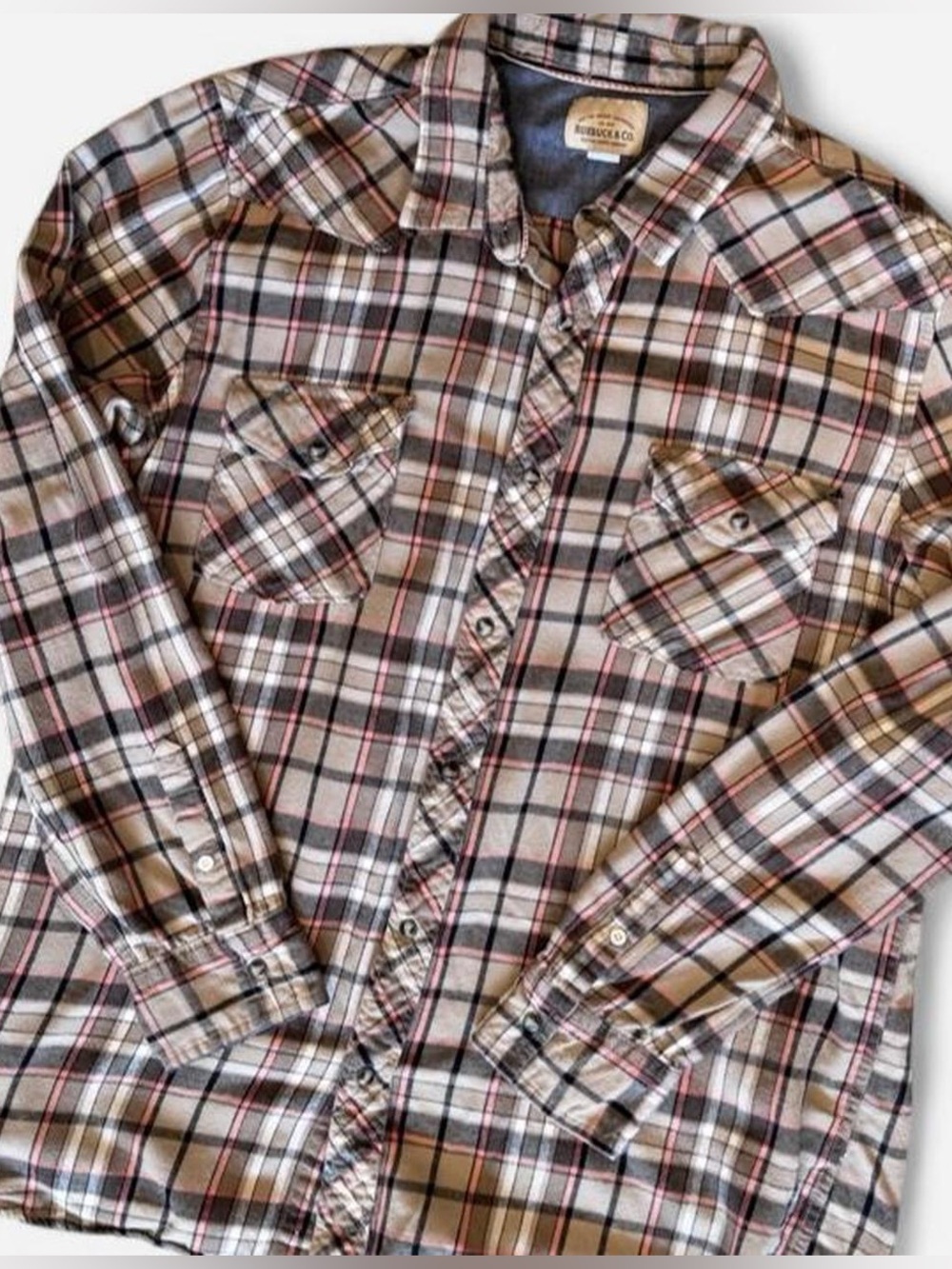 Roebuck & Co. Men’s XXLT Plaid Western Snap Flannel Shirt